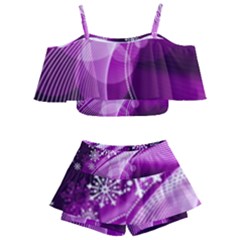 Purple Abstract Merry Christmas Xmas Pattern Kids  Off Shoulder Skirt Bikini by Sarkoni