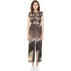 Baby Elephant Watering Hole Women s Frill Top Chiffon Jumpsuit by Sarkoni