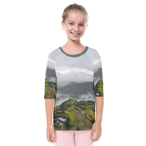 Residential Paddy Field Step Cloud Kids  Quarter Sleeve Raglan T-shirt by Sarkoni