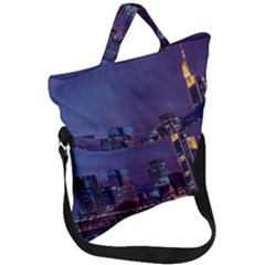 Frankfurt City Skyline Skyscraper Fold Over Handle Tote Bag by Sarkoni