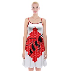 Bee Logo Honeycomb Red Wasp Honey Spaghetti Strap Velvet Dress by Amaryn4rt