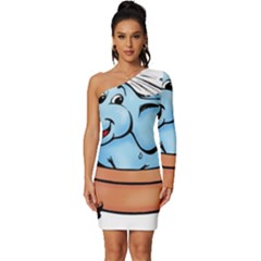 Elephant Bad Shower Long Sleeve One Shoulder Mini Dress by Amaryn4rt