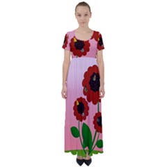 Flowers Butterflies Red Flowers High Waist Short Sleeve Maxi Dress by Sarkoni