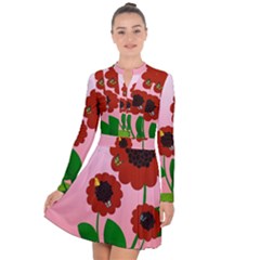 Flowers Butterflies Red Flowers Long Sleeve Panel Dress by Sarkoni