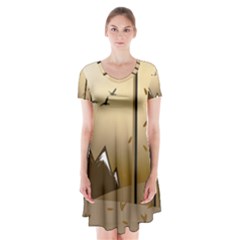 Landscape Trees Wallpaper Mountains Short Sleeve V-neck Flare Dress by Sarkoni