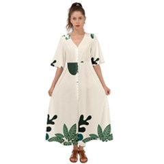 Leaves Plants Foliage Border Kimono Sleeve Boho Dress by Sarkoni