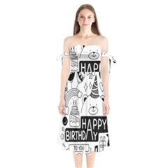 Happy Birthday Celebration Party Shoulder Tie Bardot Midi Dress by Sarkoni