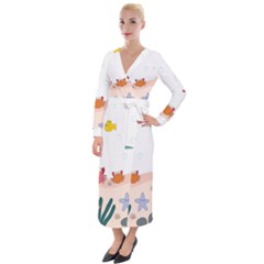 Cartoon Marine Life Marine Drawing Velvet Maxi Wrap Dress by Sarkoni