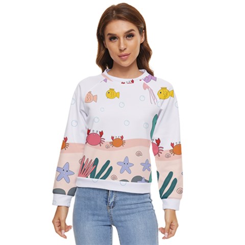 Cartoon Marine Life Marine Drawing Women s Long Sleeve Raglan T-shirt by Sarkoni