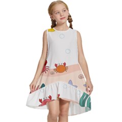 Cartoon Marine Life Marine Drawing Kids  Frill Swing Dress by Sarkoni