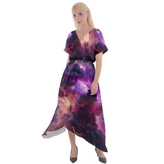 Cloud Heaven Storm Chaos Purple Cross Front Sharkbite Hem Maxi Dress by Sarkoni