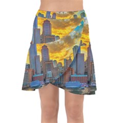 Boston Skyline Cityscape River Wrap Front Skirt by Sarkoni