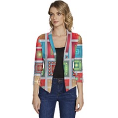 Tiles Pattern Background Colorful Women s Casual 3/4 Sleeve Spring Jacket by Amaryn4rt