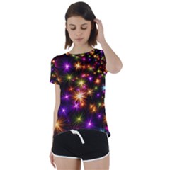 Star Colorful Christmas Abstract Short Sleeve Open Back T-shirt by Dutashop