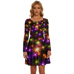 Star Colorful Christmas Abstract Long Sleeve Wide Neck Velvet Dress by Dutashop