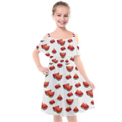 Summer Watermelon Pattern Kids  Cut Out Shoulders Chiffon Dress by Dutashop