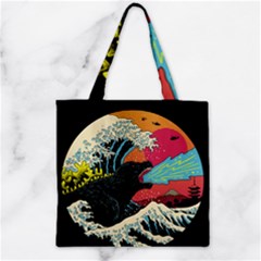 Retro Wave Kaiju Godzilla Japanese Pop Art Style Zipper Grocery Tote Bag by Modalart