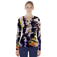 Canvas Acrylic Digital Design Art V-neck Long Sleeve Top by Amaryn4rt