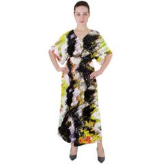 Canvas Acrylic Digital Design Art V-neck Boho Style Maxi Dress by Amaryn4rt