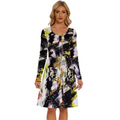 Canvas Acrylic Digital Design Art Long Sleeve Dress With Pocket by Amaryn4rt