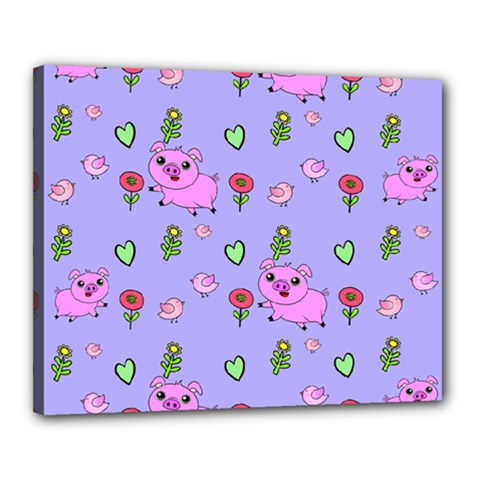 Flower Pink Pig Piggy Seamless Canvas 20  X 16  (stretched) by Ravend