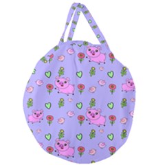 Flower Pink Pig Piggy Seamless Giant Round Zipper Tote by Ravend