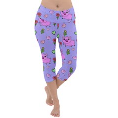 Flower Pink Pig Piggy Seamless Lightweight Velour Capri Yoga Leggings by Ravend