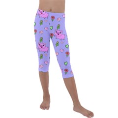 Flower Pink Pig Piggy Seamless Kids  Lightweight Velour Capri Leggings  by Ravend