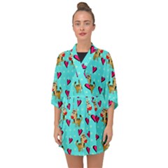 Cat Love Pattern Half Sleeve Chiffon Kimono by Ravend