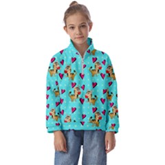 Cat Love Pattern Kids  Half Zip Hoodie by Ravend