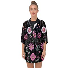 Flowers Pattern Half Sleeve Chiffon Kimono by Ravend