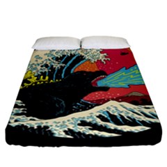 Retro Wave Kaiju Godzilla Japanese Pop Art Style Fitted Sheet (california King Size) by Modalart