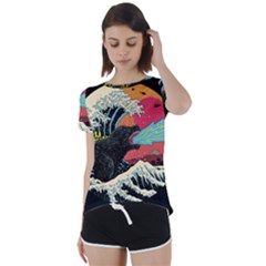 Retro Wave Kaiju Godzilla Japanese Pop Art Style Short Sleeve Open Back T-shirt by Modalart