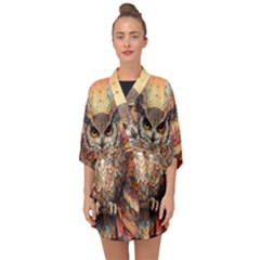 Drawing Olw Bird Half Sleeve Chiffon Kimono by Ravend