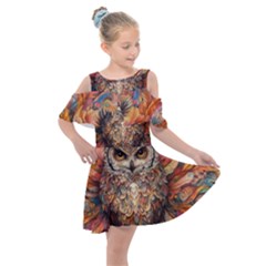 Drawing Olw Bird Kids  Shoulder Cutout Chiffon Dress by Ravend