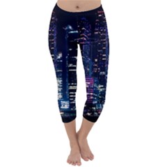 Black Building Lighted Under Clear Sky Capri Winter Leggings  by Modalart