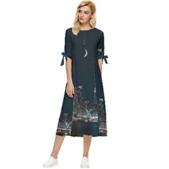 Skyline Photography Of Buildings Bow Sleeve Chiffon Midi Dress by Modalart