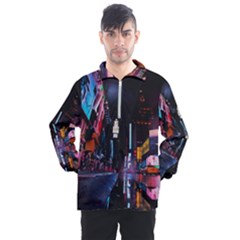 Roadway Surrounded Building During Nighttime Men s Half Zip Pullover by Modalart