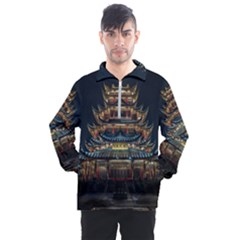 Blue Yellow And Green Lighted Pagoda Tower Men s Half Zip Pullover by Modalart