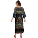 Blue Yellow And Green Lighted Pagoda Tower Grecian Style  Maxi Dress View2