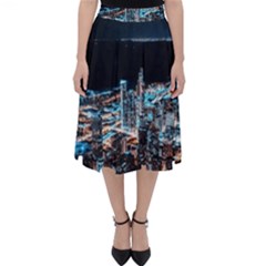 Aerial Photography Of Lighted High Rise Buildings Classic Midi Skirt by Modalart