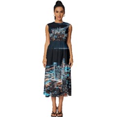 Aerial Photography Of Lighted High Rise Buildings Sleeveless Round Neck Midi Dress by Modalart