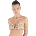 Line Pattern Cross Print Repeat Twist Bandeau Bikini Top View1