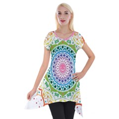 Mandala Pattern Rainbow Pride Short Sleeve Side Drop Tunic by Vaneshop