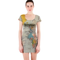 Vintage World Map Short Sleeve Bodycon Dress by Ndabl3x