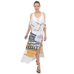 Poster Map Flag Lotus Boat Maxi Chiffon Cover Up Dress by Grandong