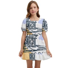 Poster Map Flag Lotus Boat Kids  Short Sleeve Dolly Dress by Grandong