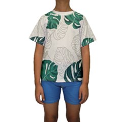 Leaves Monstera Background Kids  Short Sleeve Swimwear by Grandong