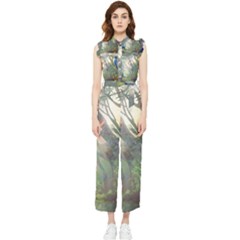 Peafowl Peacock Bird Birds Painting Art Wildlife Women s Frill Top Chiffon Jumpsuit by Sarkoni