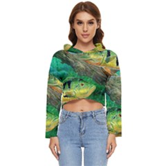 Peacock Bass Fishing Women s Lightweight Cropped Hoodie by Sarkoni